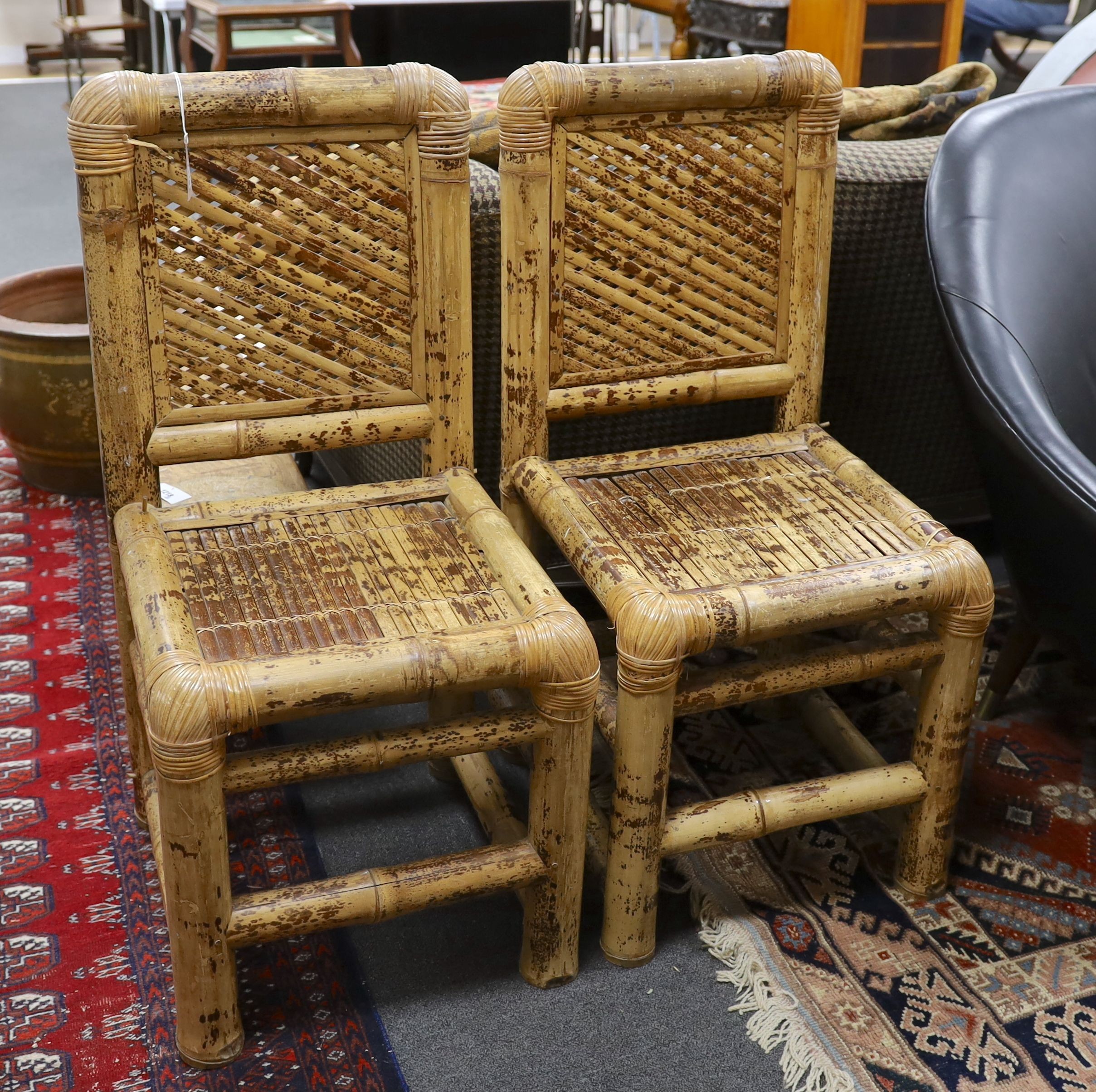 A pair of Chinese bamboo side chairs, width 45cm, depth 48cm, height 99cm